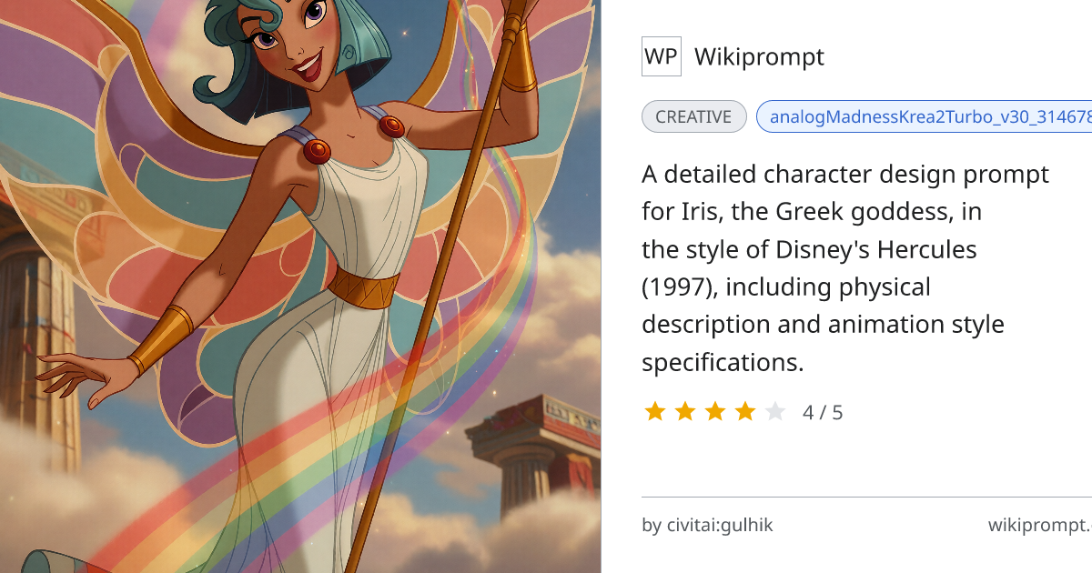 Iris - Disney Hercules Style Character Design | Wikiprompt