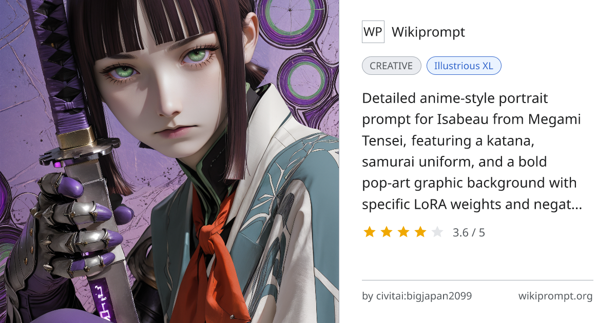 Isabeau Katana Portrait - Anime Style | Wikiprompt