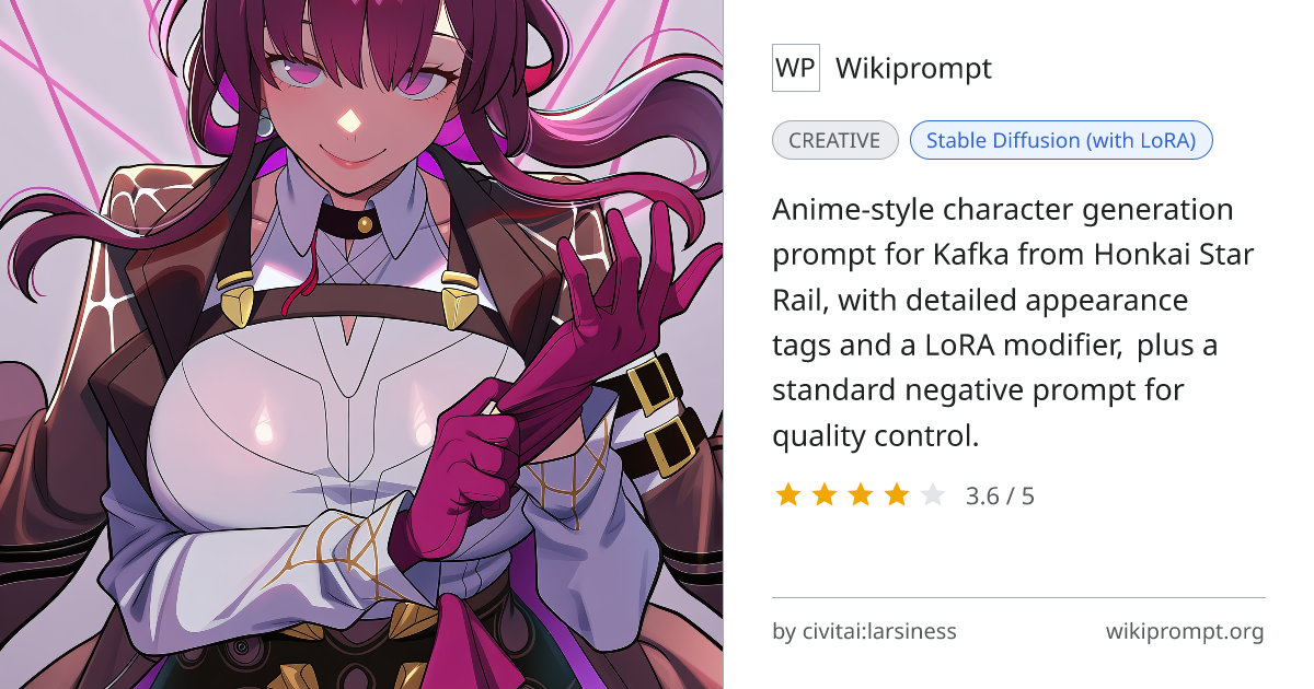 Kafka (Honkai Star Rail) Anime Character Prompt | Wikiprompt