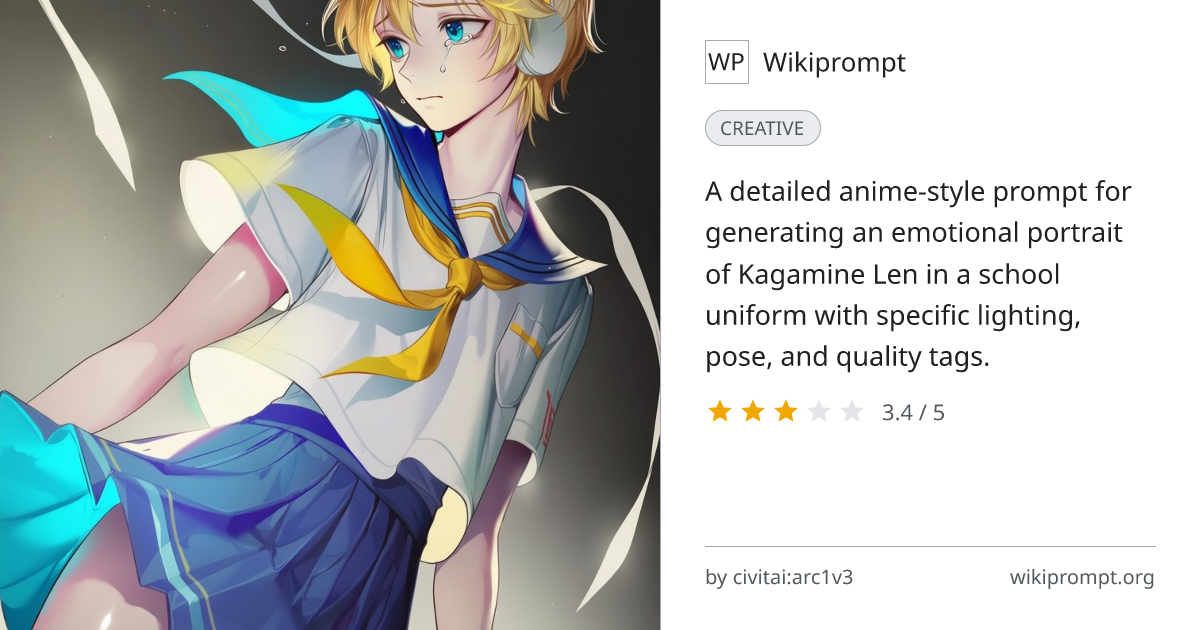 Kagamine Len Detailed Anime Portrait Prompt | Wikiprompt