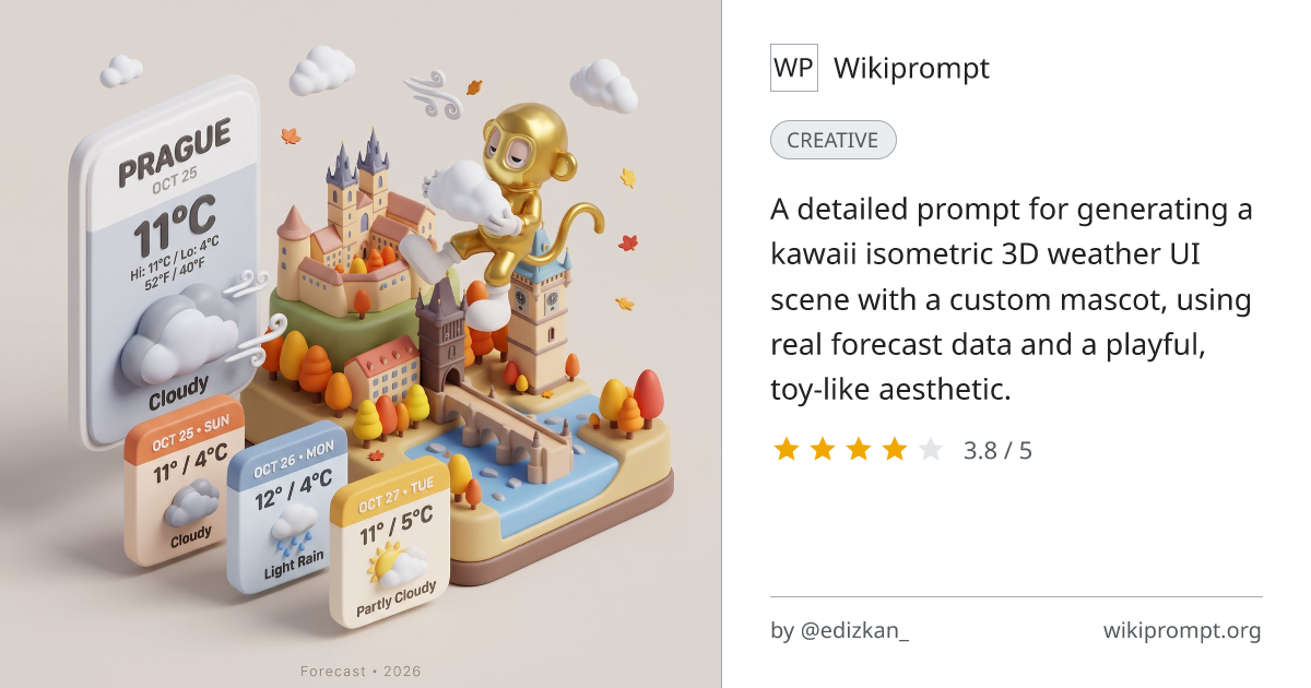 Kawaii 3D Weather UI with Custom Mascot | Wikiprompt