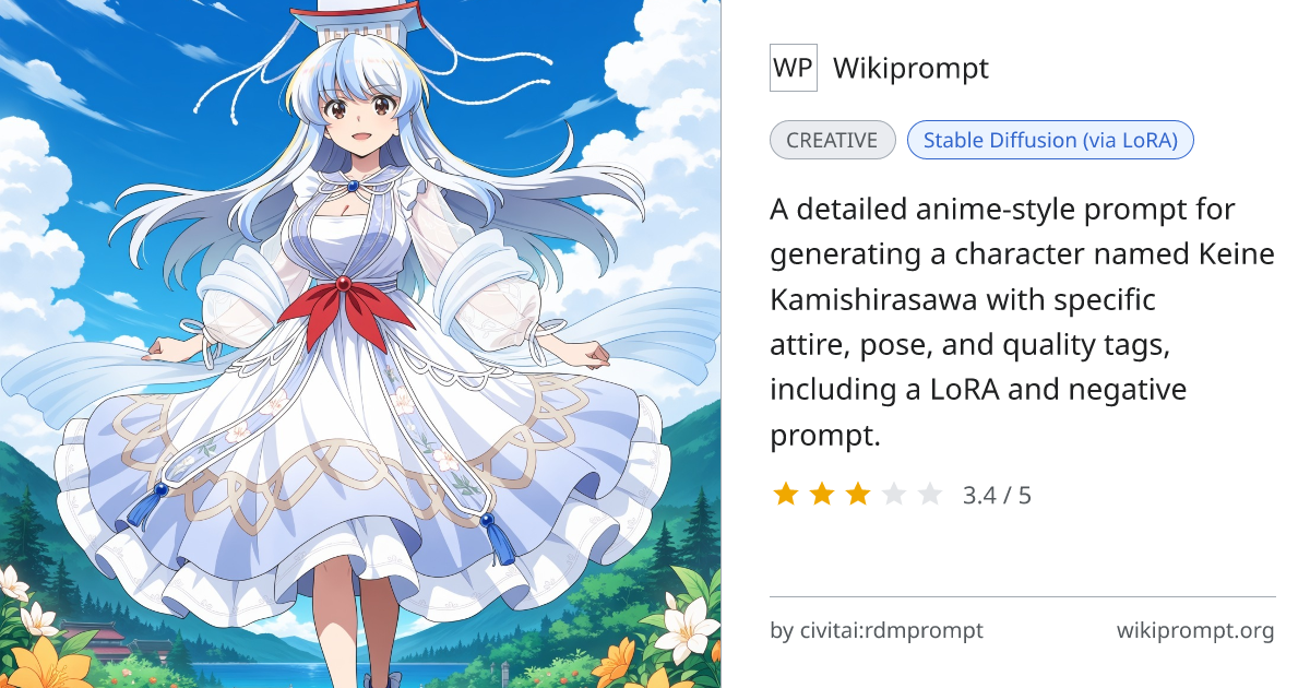 Keine Kamishirasawa Anime Character Prompt | Wikiprompt