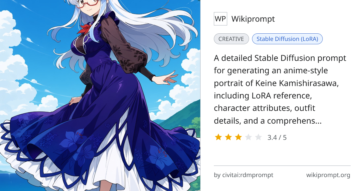 Keine Kamishirasawa Anime Portrait Prompt | Wikiprompt