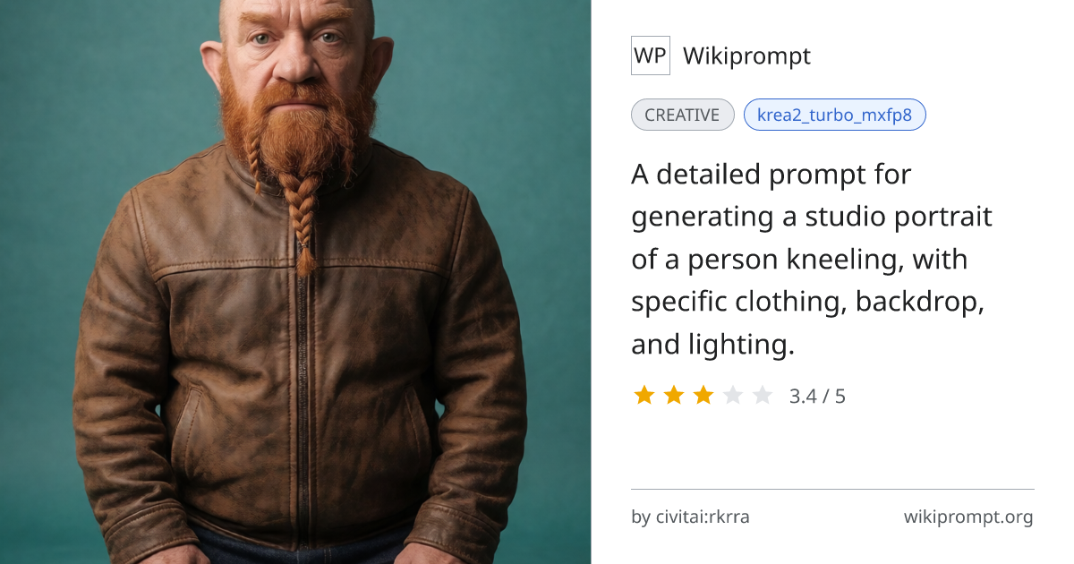 Kneeling portrait with teal backdrop | Wikiprompt