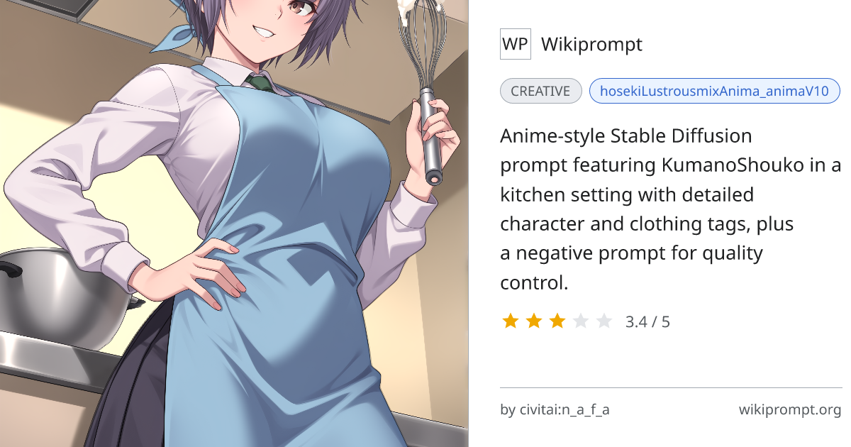 KumanoShouko Anime Kitchen Prompt | Wikiprompt