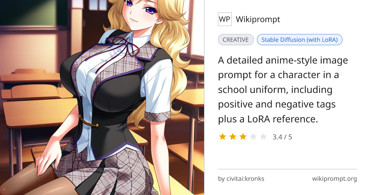 Kurosawa Saori School Uniform Portrait | Wikiprompt