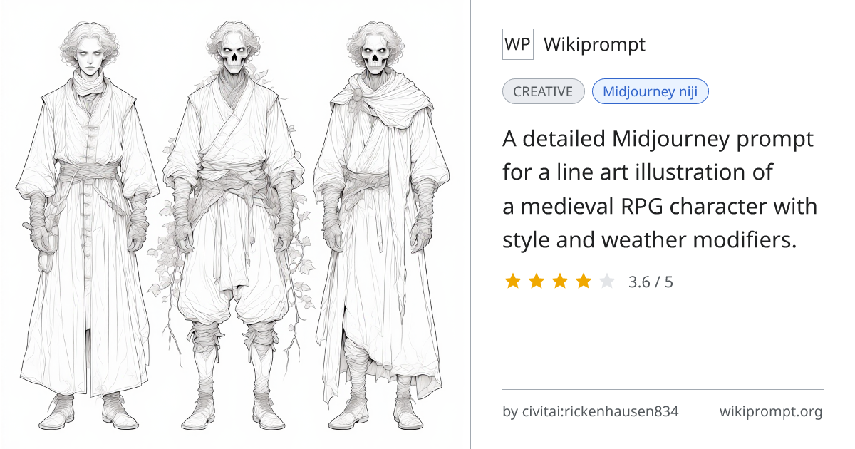 Line Art Medieval RPG Character Prompt | Wikiprompt