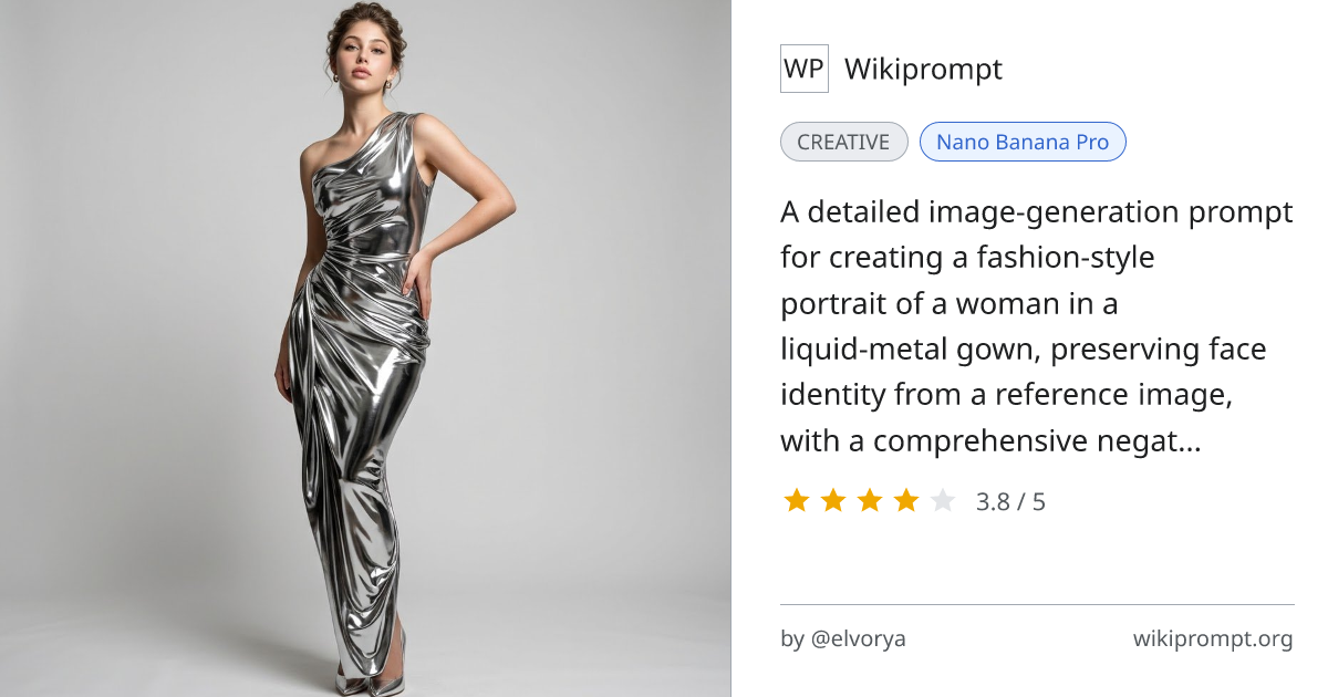 Liquid Metal Gown Studio Portrait | Wikiprompt