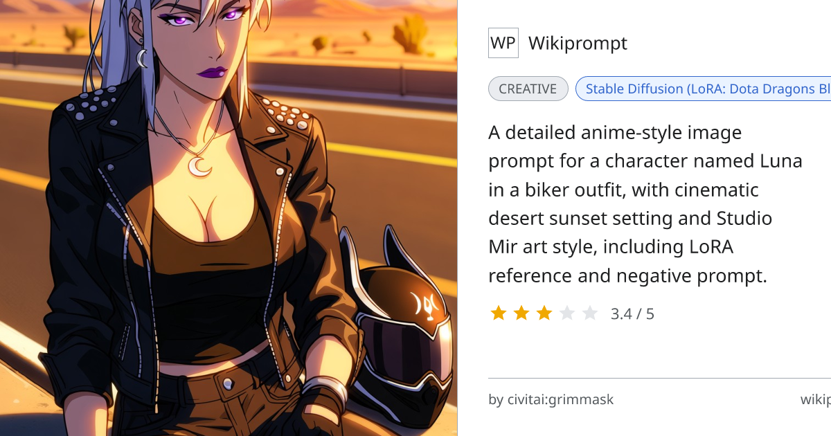 Luna Motorcycle Portrait - Anima Style | Wikiprompt