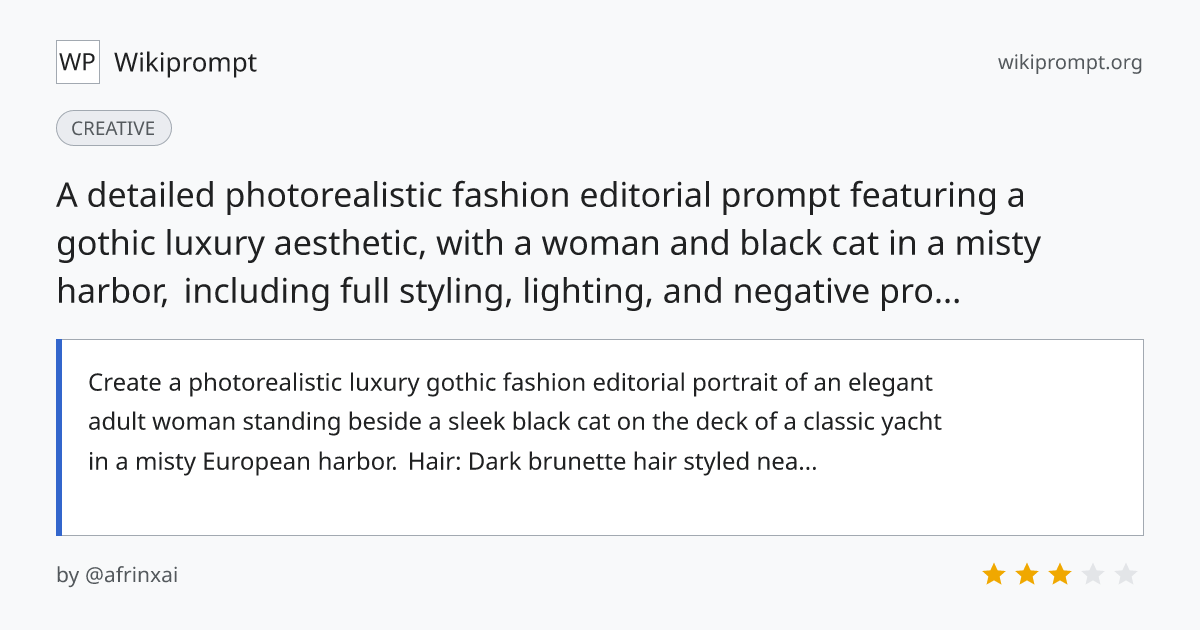 Luxury Gothic Fashion Editorial Portrait with Black Cat | Wikiprompt