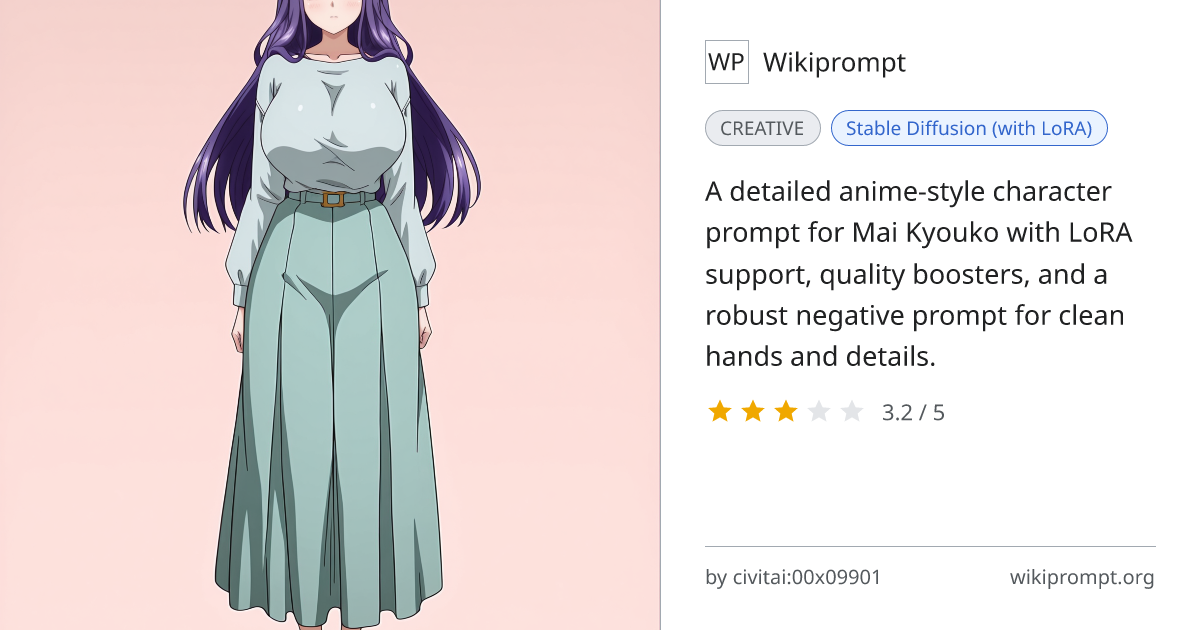 Mai Kyouko Character Prompt (Illustrious SDXL) | Wikiprompt