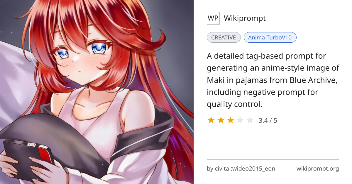 Maki Pajamas Blue Archive Character Prompt | Wikiprompt