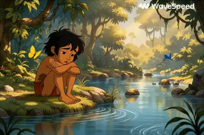 Warm Jungle Boy and Bear Adventure Animation