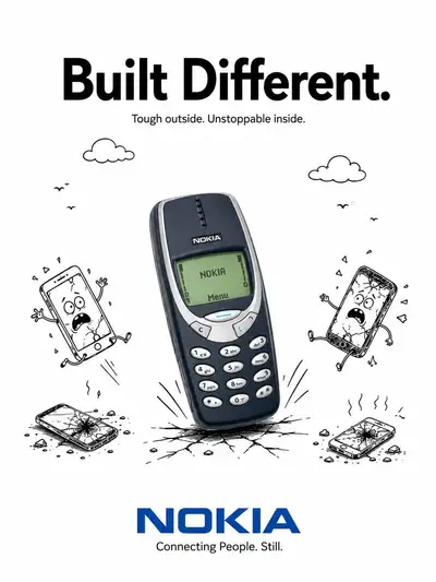 Four classic brand ad concepts: Nokia, Closeup, Lay's, Nescafe