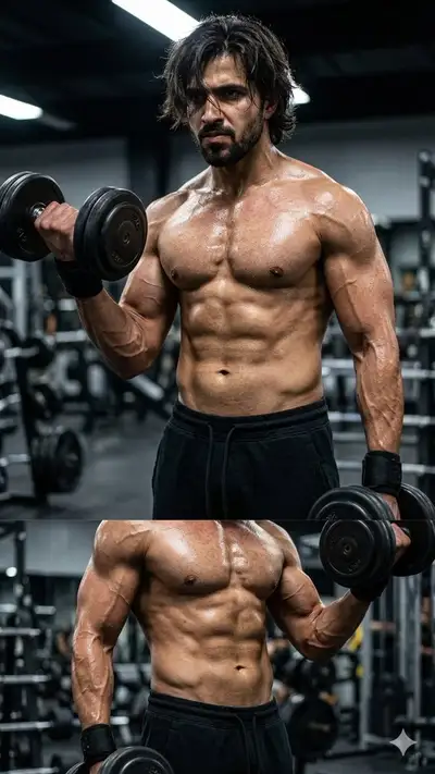 Cinematic Gym Dumbbell Curl Photo Prompt