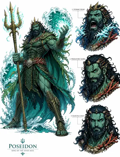 Hoja de referencia del personaje Rey del Mar de la mitología griega