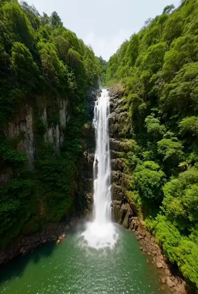 FPV Drone Dive Waterfall Canyon