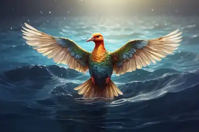 Realistic Bird Over Water with Aura Waves