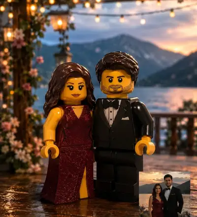 Ein Fotos eines Paares in LEGO-Minifiguren mit Referenzbox verwandeln (GPT Image 2)