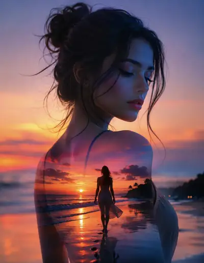 Double Exposure Sunset Beach Portrait