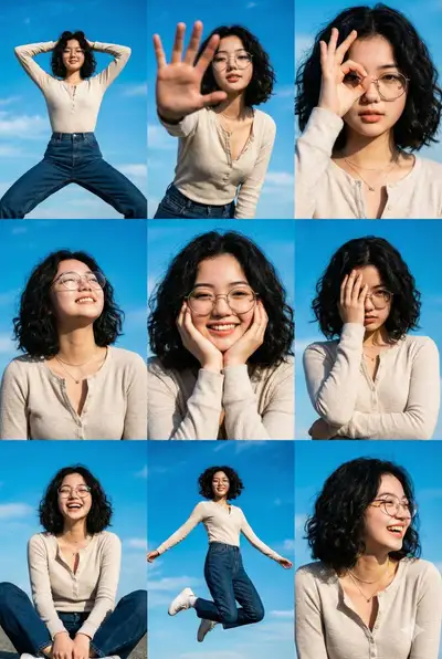 3x3 Grid Fashion Lookbook Pose Collage