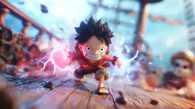 Chibi-Charakter in dynamischer Actionpose, Pixar-Stil