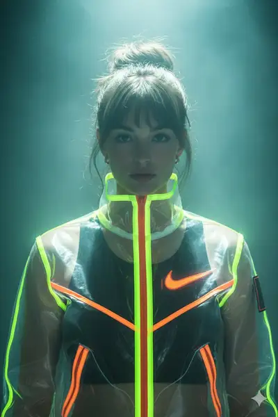 Cyberpunk Cinematic Portrait of Woman in PVC Jacket