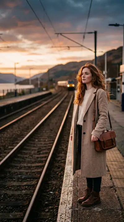 Cinematic Portrait of Woman on Railway Platform