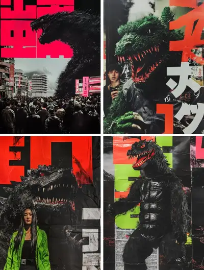 Affiche de film japonaise mashup de Godzilla