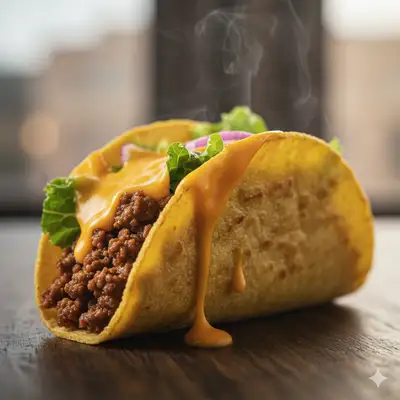 Prompt de fotografia macro de um taco de carne