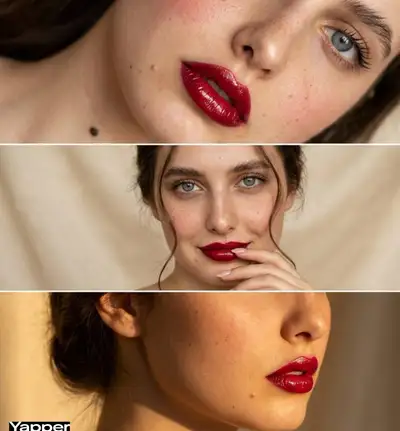 Cherry Red Lipstick Portrait Collage
