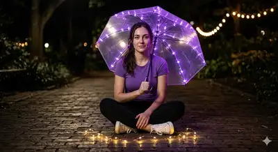 Fairy Lights Umbrella Night Portrait