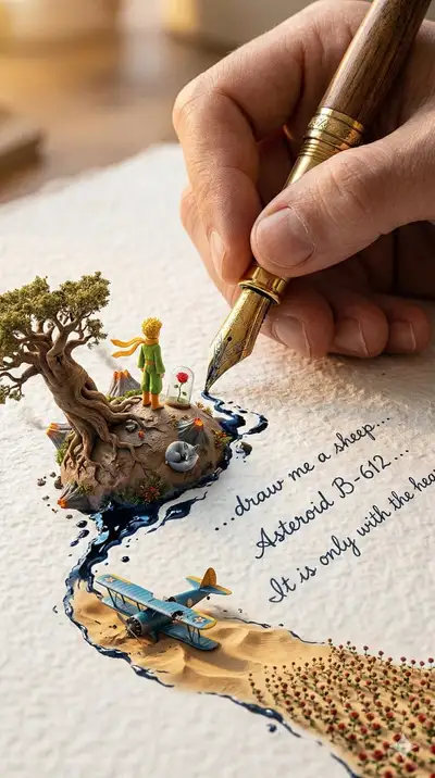 Giant Hand Writing Miniature Book Characters