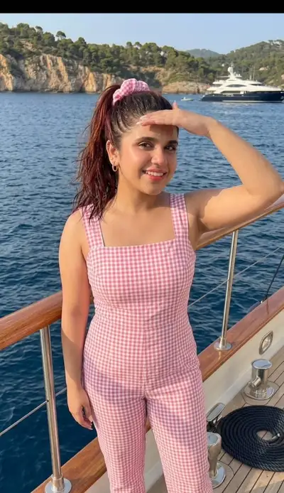 Photorealistic Yacht Selfie with Gingham Swimsuit