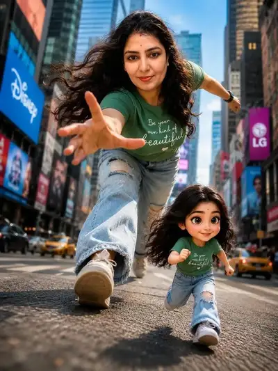 Cinematic Times Square Run with Chibi Twin