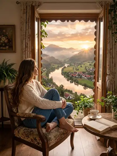 Cozy Morning with View of European Village