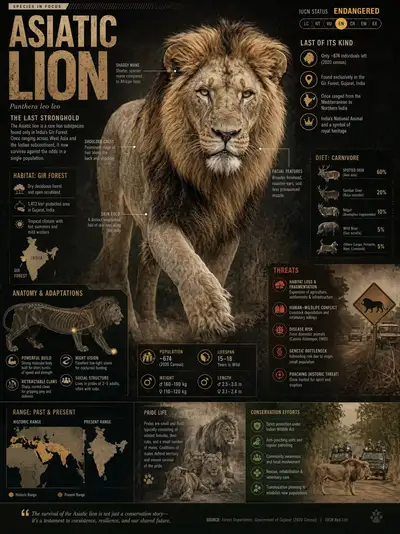 Editorial wildlife atlas infographic of an endangered species
