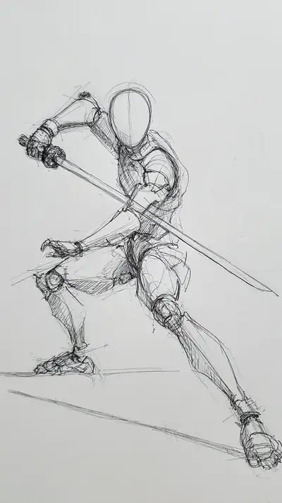 Dynamic Combat Pose Sketch Prompt