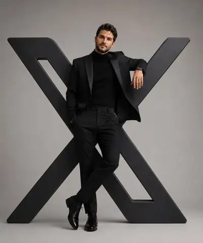 Editorial fashion photo styled around an app logo