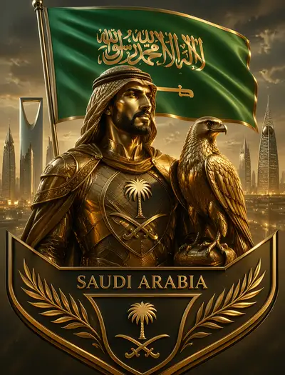 Saudi Arabia golden emblem team mascot illustration