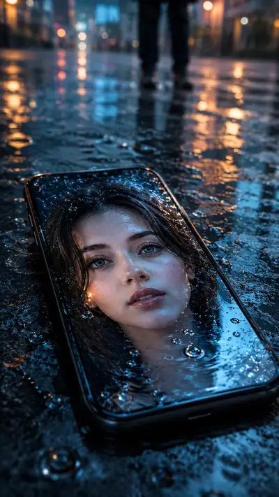 Rain-Kissed Smartphone Reflections
