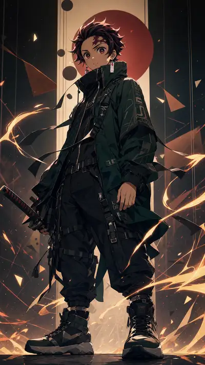 Tanjiro Kamado in modern techwear streetwear poster