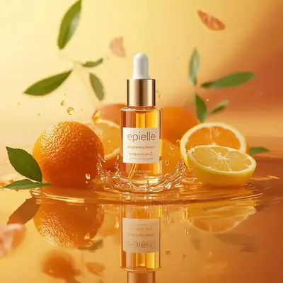Golden serum dropper bottle skincare product shot
