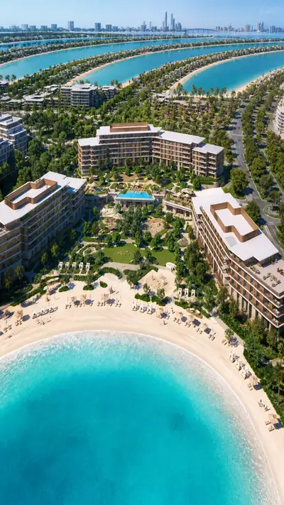 Aerial luxury coastal resort architecture prompt