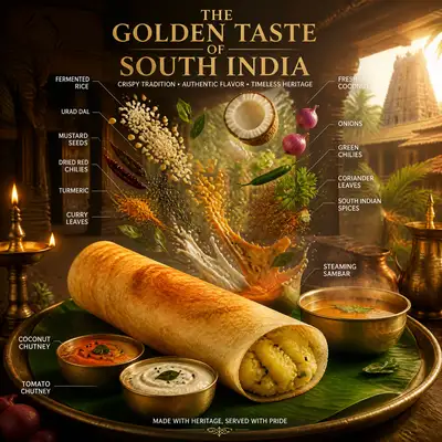South Indian Masala Dosa Floating Ingredients Photography
