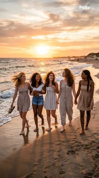 Sunset Beach Friends Walking Prompt