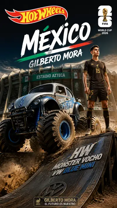 Hot Wheels Monster Vocho poster with soccer figure