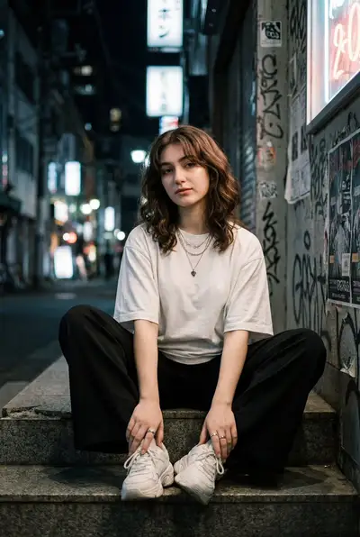 Cinematic Street-Style Portrait of Young Woman