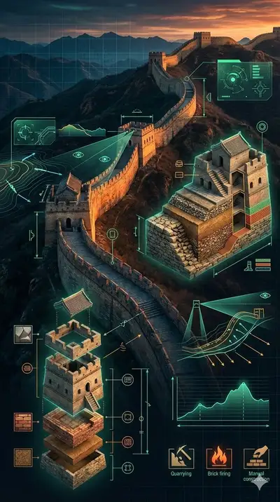 Cinematic Industrial Infographic of the Great Wall of China