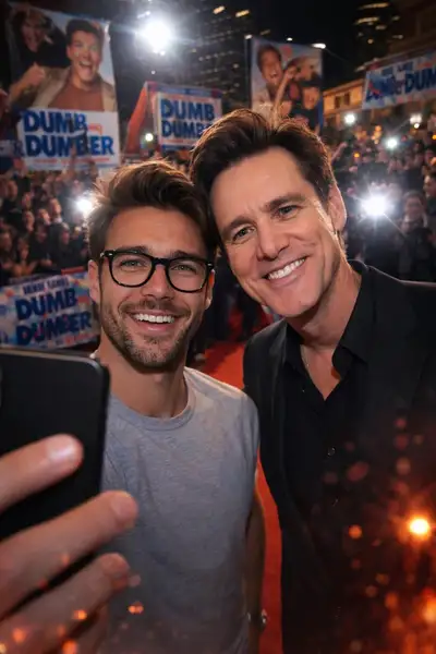 Cinematic Selfie with Jim Carrey at Dumb and Dumber Premiere